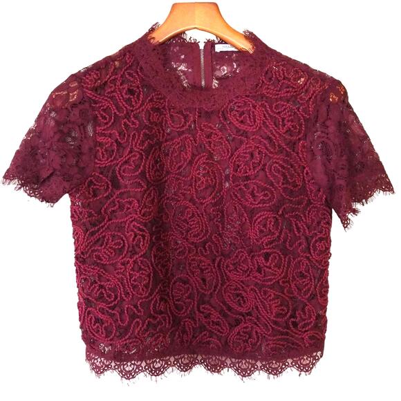 Zara Wine Lace Mock Neck Top - Picture 1 of 9